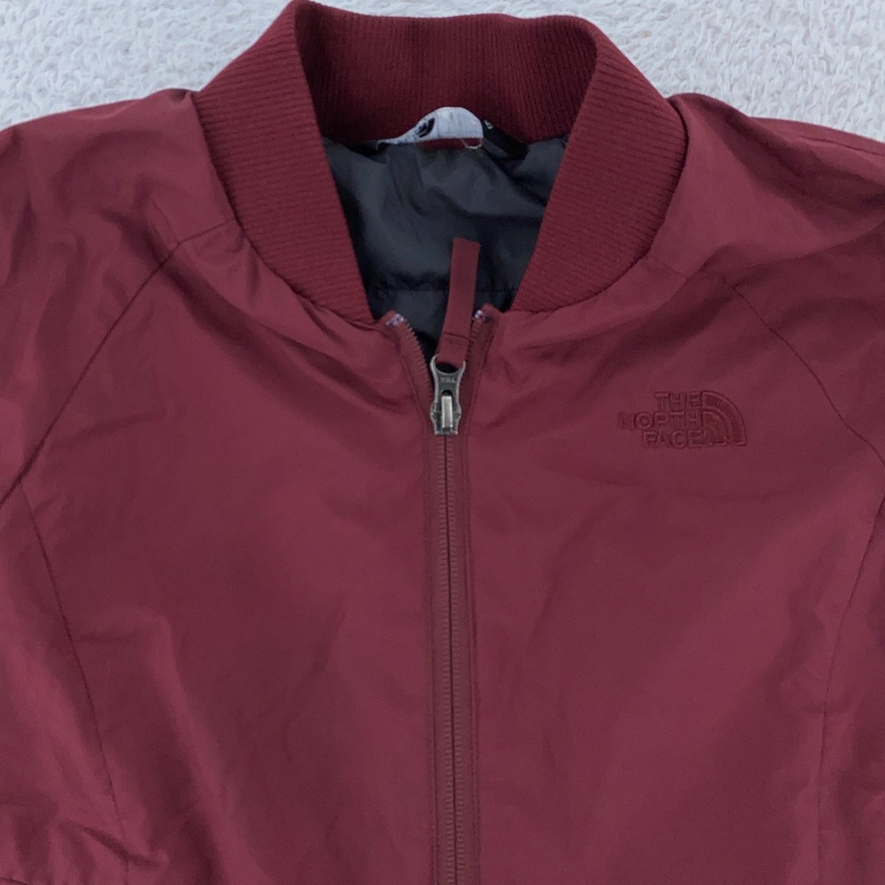 The North Face Maroon Bomber Jacket Girls Medium Full‎ Zip Insulated Youth Coat